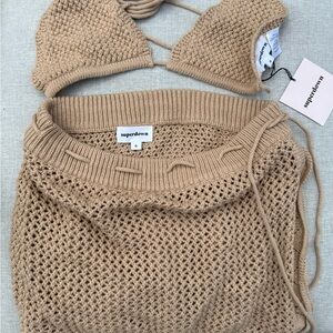 COPY - NWT Size Small Superdown Monae Tan Crochet Skirt Set